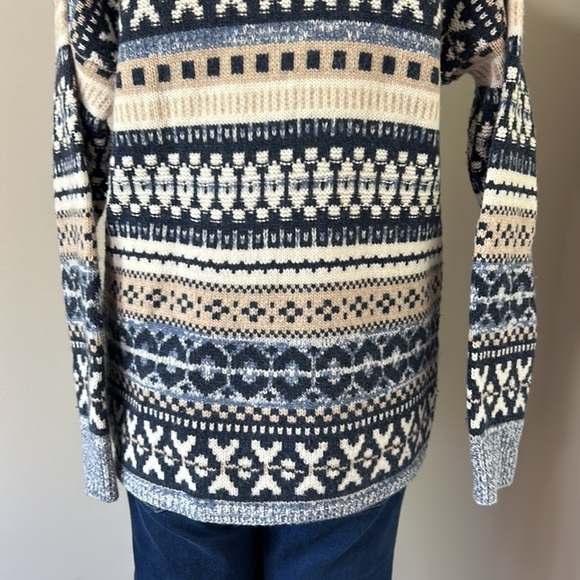 MADEWELL Forrest Fair Isle Wool V-Neck Sweater Blue Tan Cream Sz XS - Picture 10 of 14